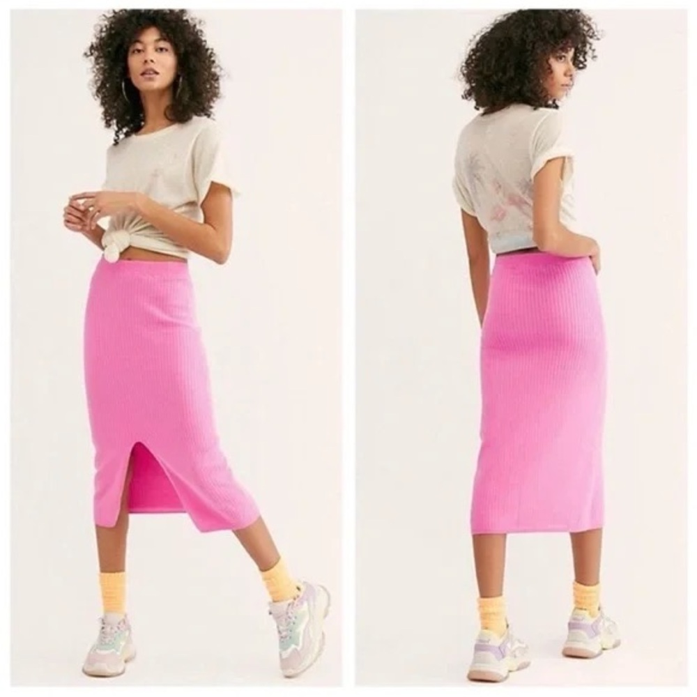 Free People Skyline Midi Skirt Pink size M